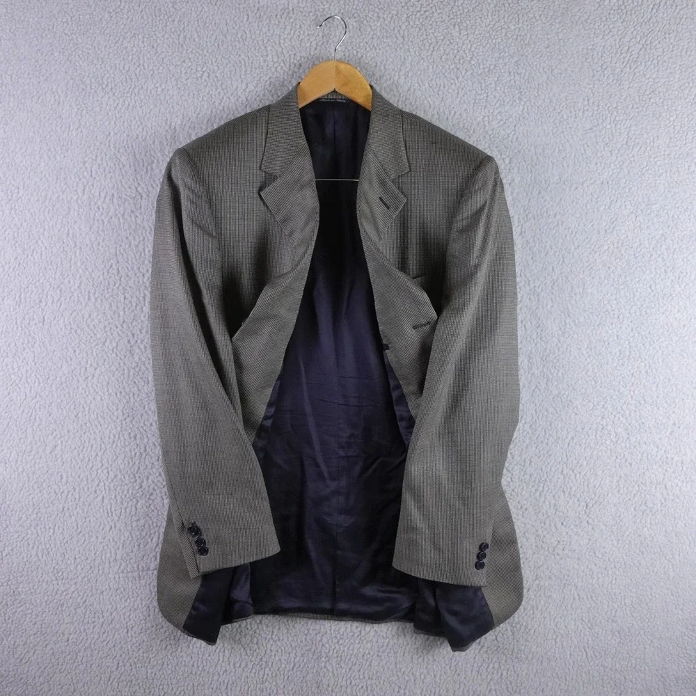 Canali Mens Silk Wool Blazer Grey Blue Check Made In Italy Size 54L Soft Carrer